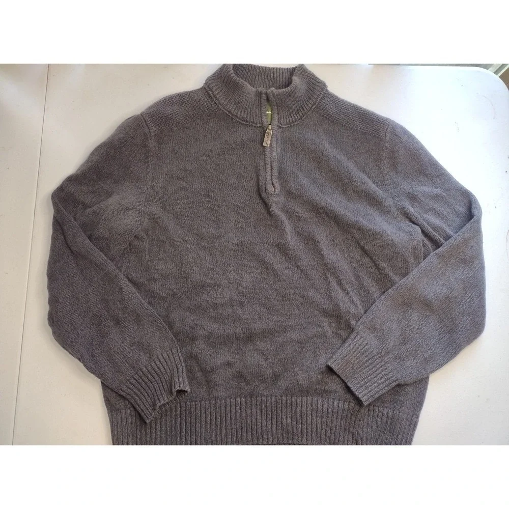 Eddie Bauer Mens XL Quarter Zip Sweater Charcoal Grey Mock Neck Knit Pullover